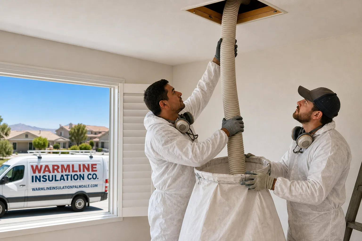 Warmline Insulation Co. insulation service vehicle and crew in Palmdale, CA